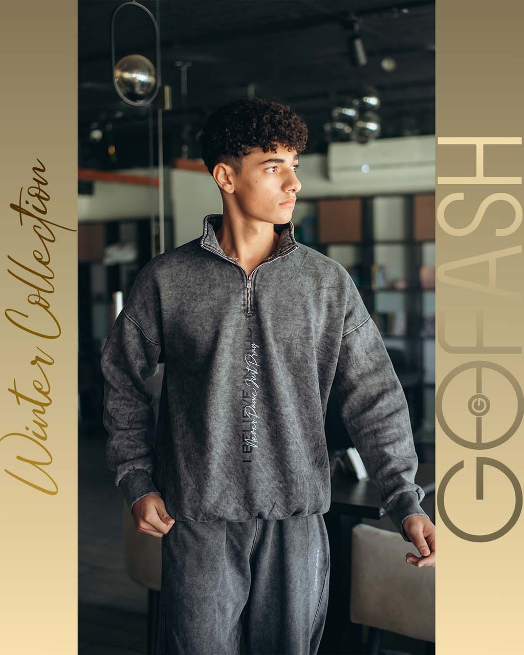 Grey Washed Quarter Zipper