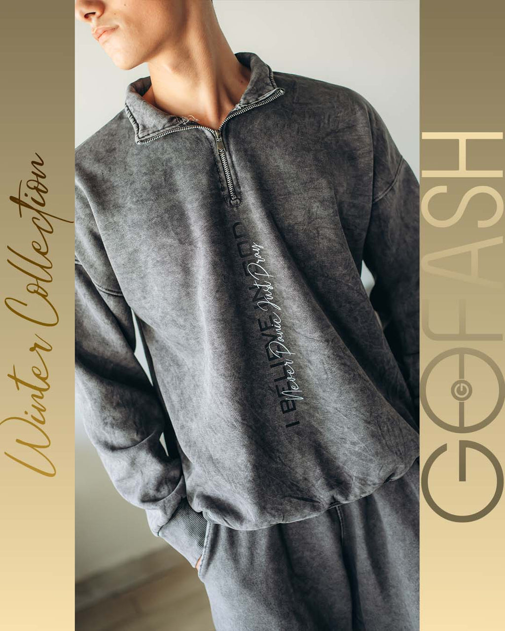 Grey Washed Quarter Zipper