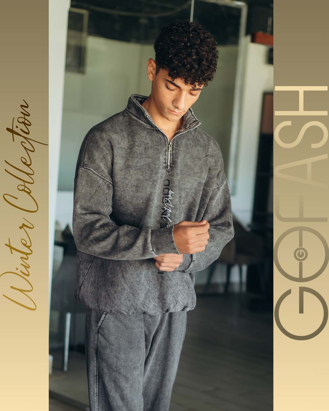 Grey Washed Quarter Zipper